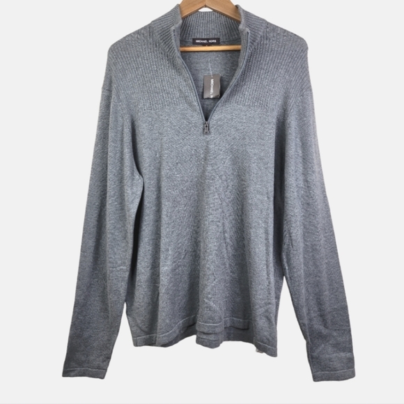 **NWT** Michael Kors‎ Men's Ash Melange Mock Turtleneck 3/4 Zip Sweater - Picture 1 of 12